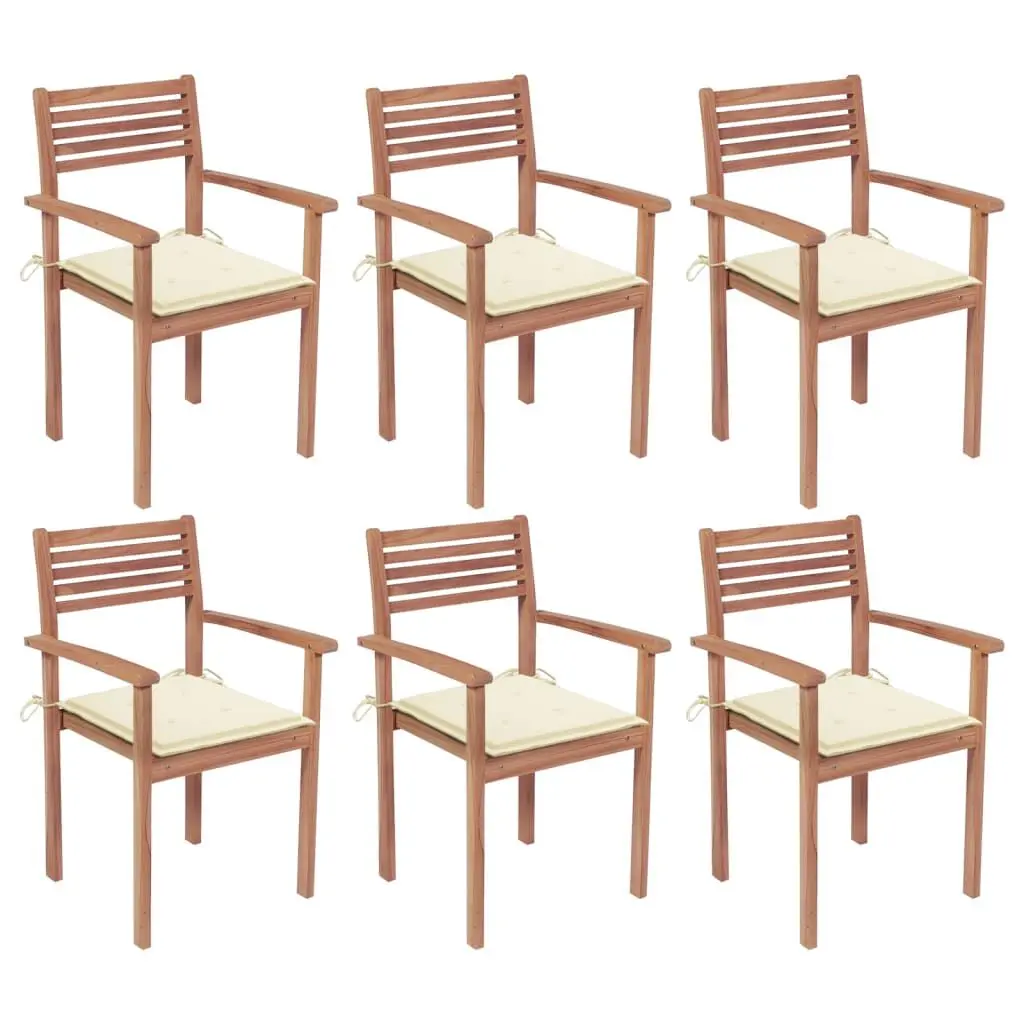 Stackable Patio Chairs Cushions 6 Pieces Solid Teak Wood Outdoor Chairs