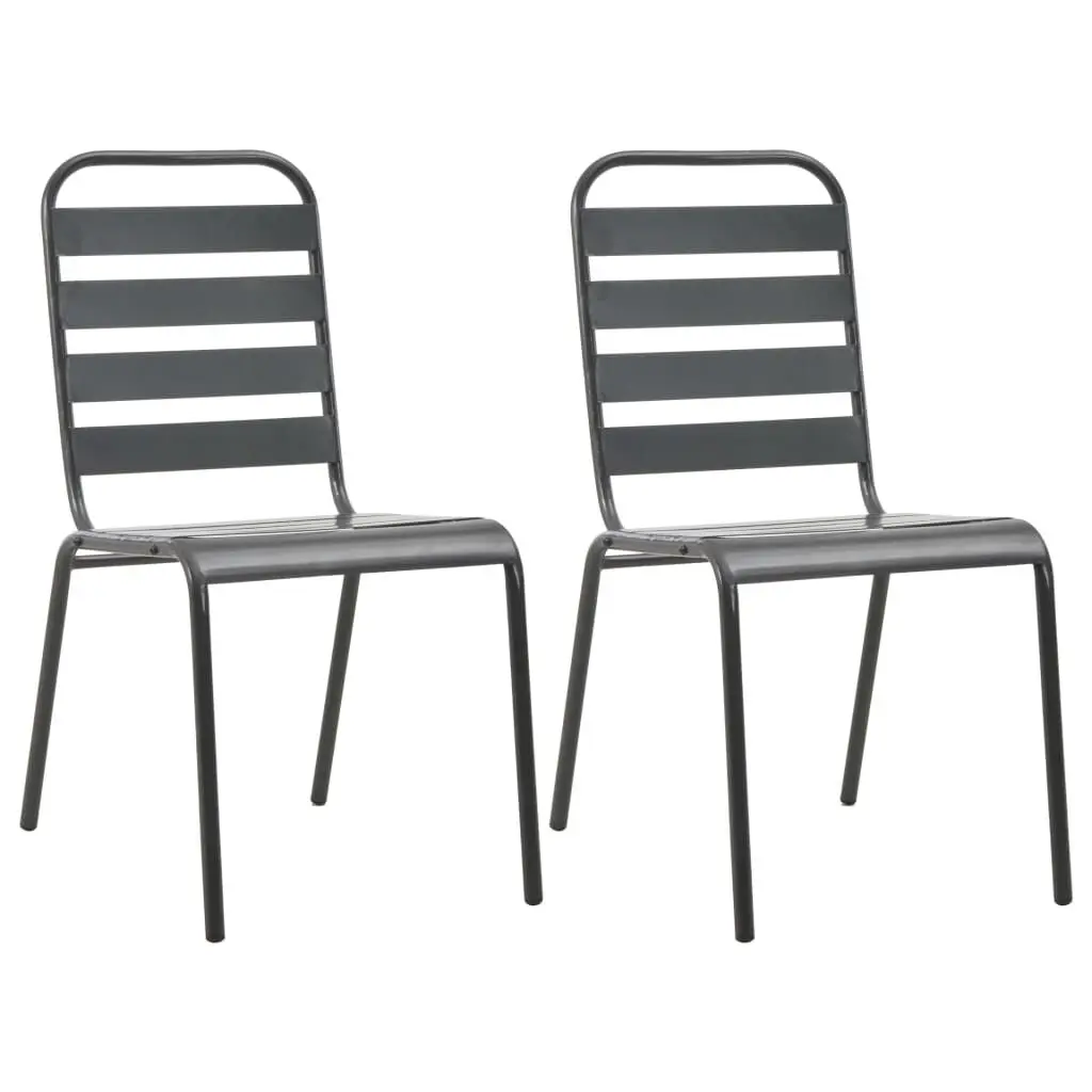 Stackable Patio Chairs 2 Pack Steel Gray Outdoor Garden Seating