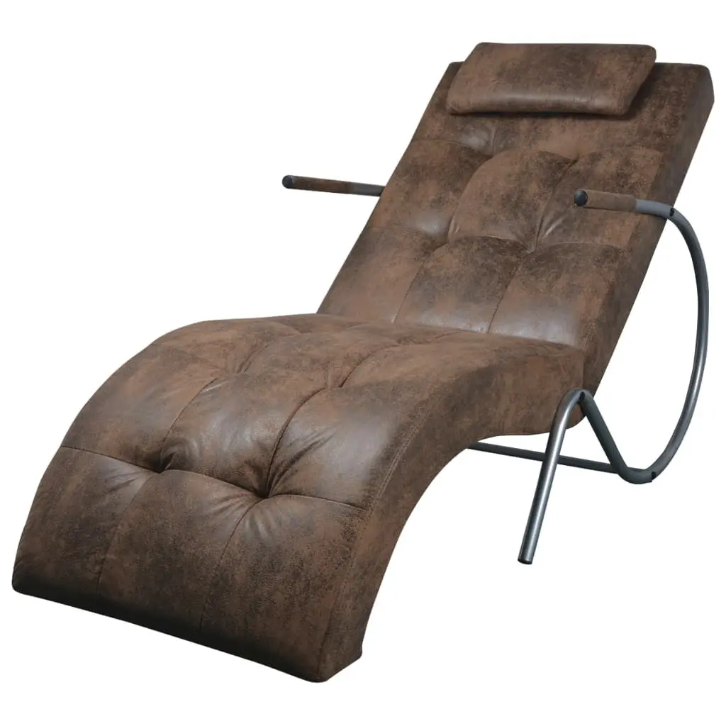 Brown Suede Look Fabric Chaise Longue Pillow Living Room