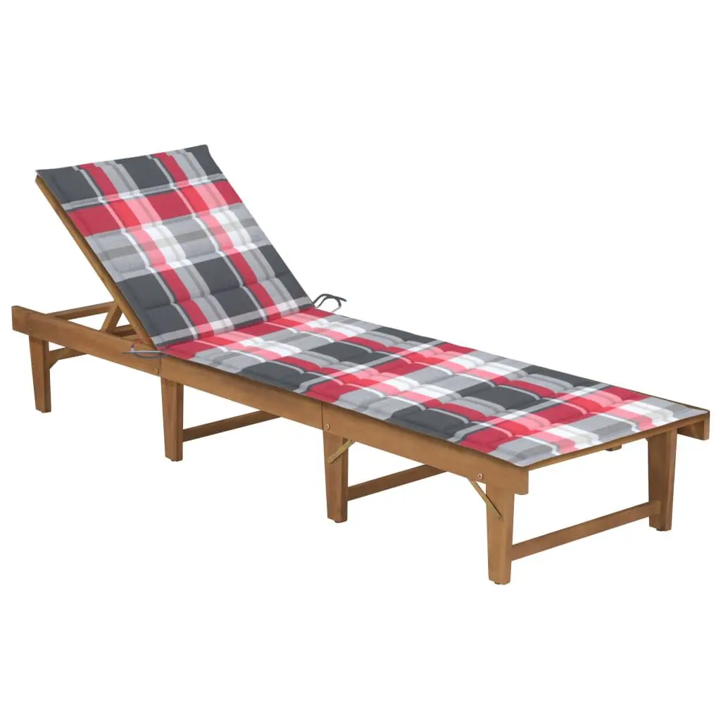 Folding Sun Lounger Cushion Solid Acacia Wood Outdoor Chaise Lounge
