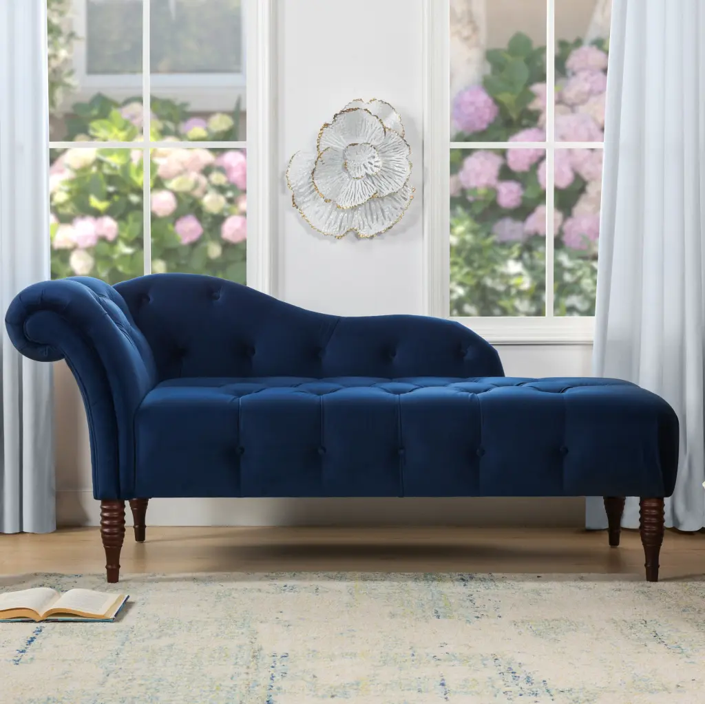 Samuel Tufted Roll Arm Chaise Lounge Navy Blue Velvet Navy Blue Foam jennifer taylor home