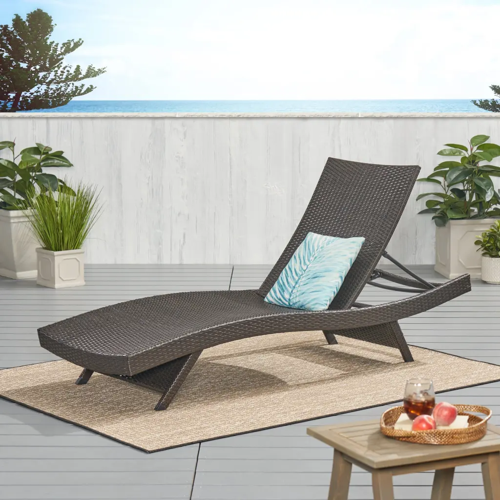Salem PE Wicker Chaise Lounge Brown PE Rattan Ferrous Metal Outdoor Furniture n828 canada