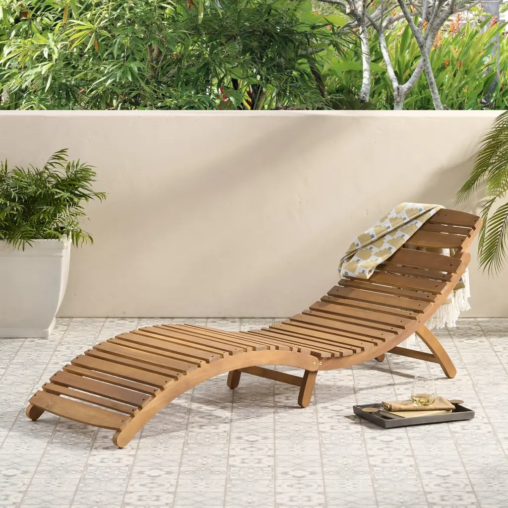 Lahaina Timber Collapsible Chaise Lounge Brown Timber Outdoor Furniture nh-ihave