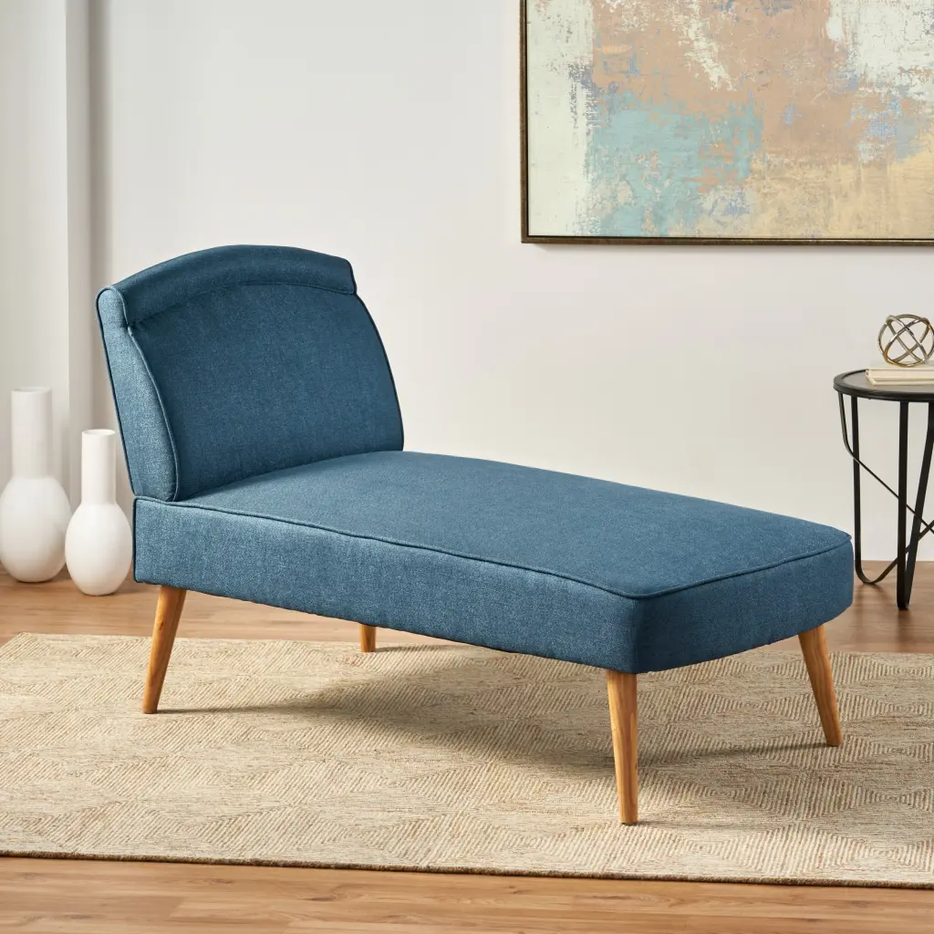 Mid Century Modern Chaise Lounge Navy Blue Fabric Living Room nh-ihave