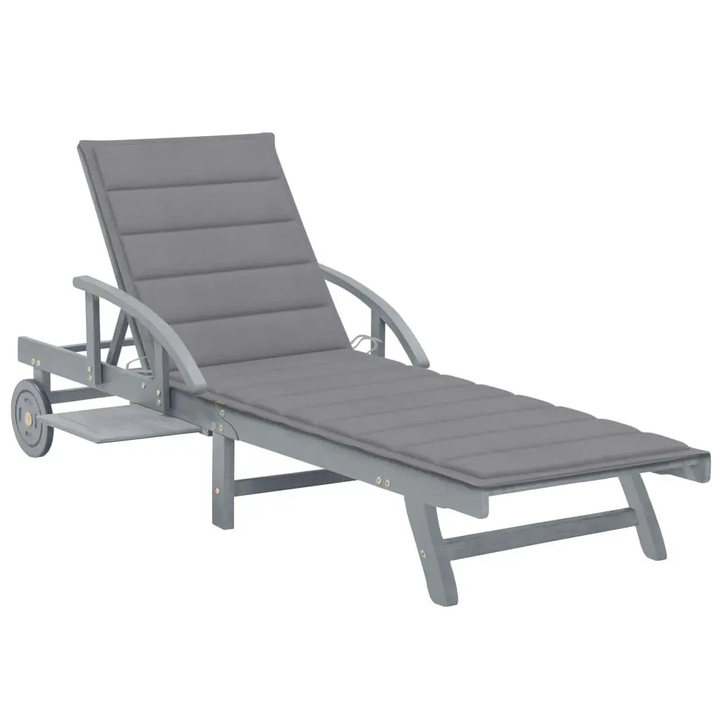 Patio Sun Lounger Cushion Solid Acacia Wood Outdoor Chaise Lounge