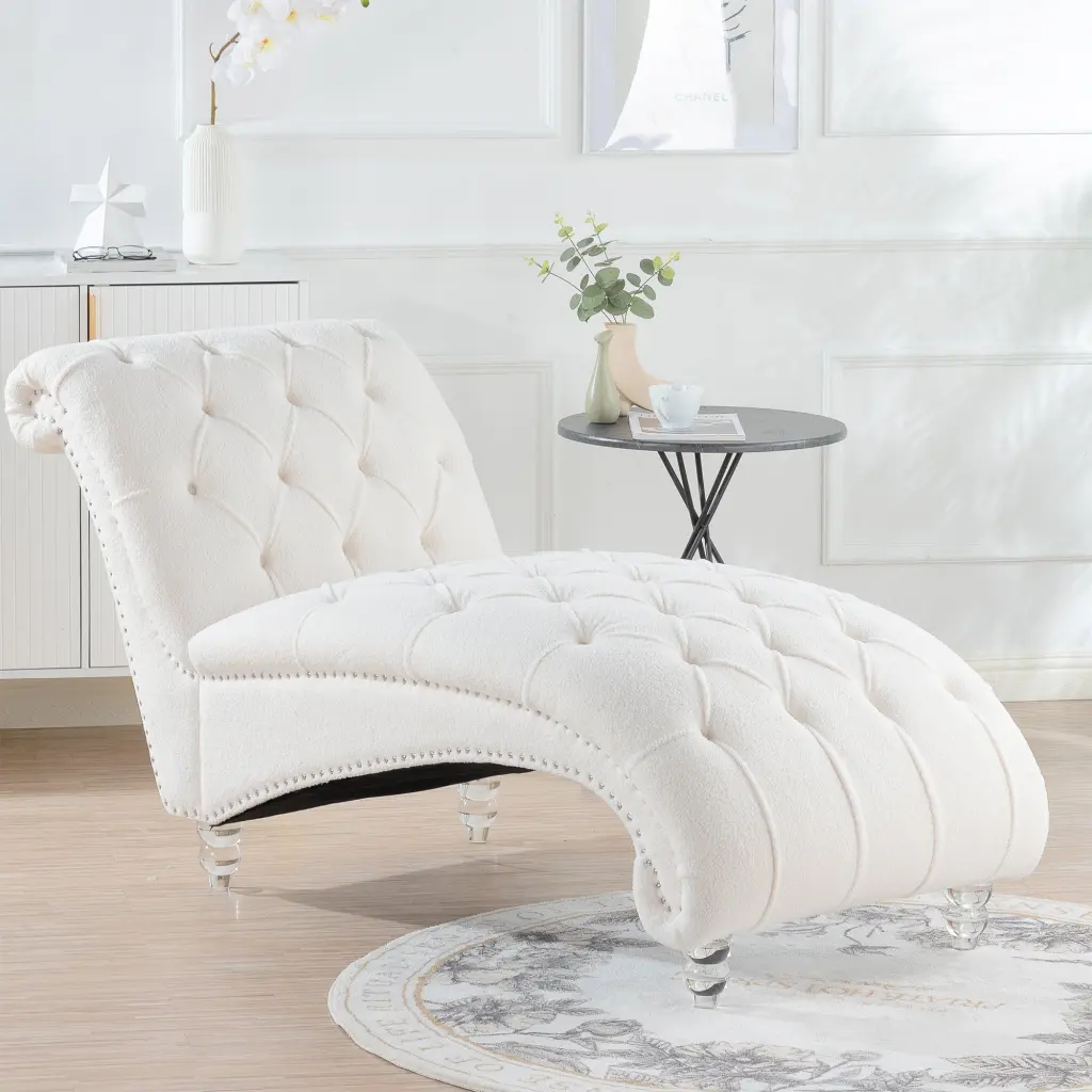Tufted Armless Chaise Lounge White Material Modern Living Room Accent Furniture rnb