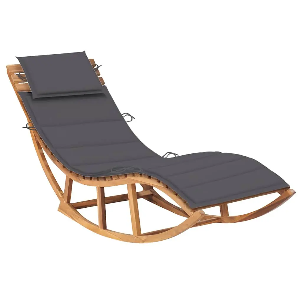 Rocking Sun Lounger Cushion Solid Teak Wood Outdoor Chaise Lounge