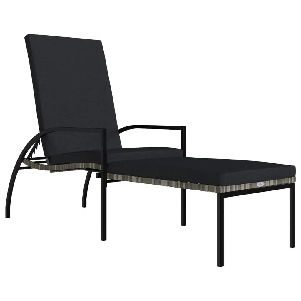 Sun Lounger Footrest PE Rattan Gray Outdoor Chaise Lounge