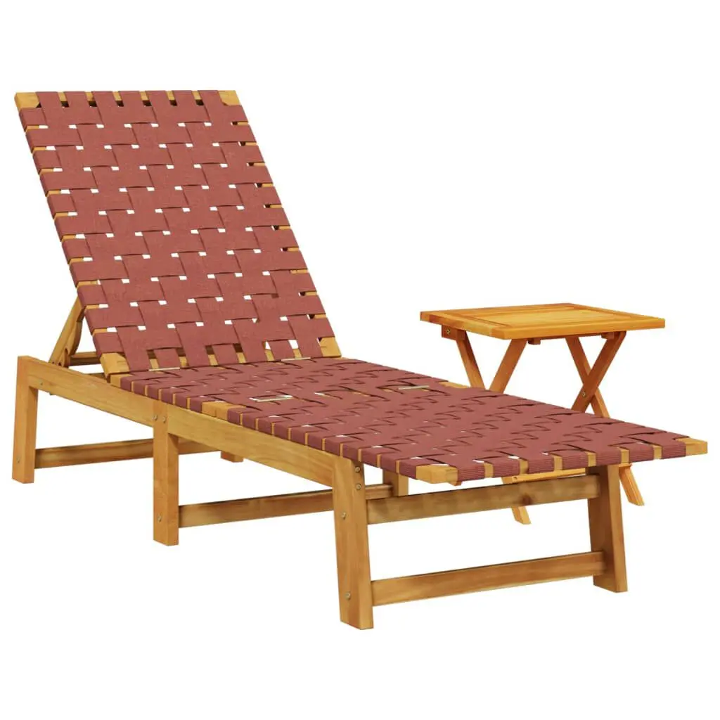 Sun Lounger Table Red Solid Wood Acacia and Fabric Outdoor Chaise Lounge
