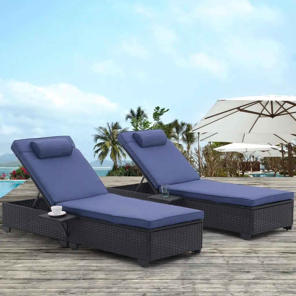 Outdoor Patio Chaise Lounge Chair Lying Bed PE Rattan And Steel Frame tengxin store