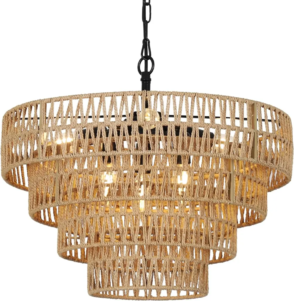 Boho Rattan Chandelier 6 Light Dining Room Light Fixture Wicker Pendant dfzj lighting
