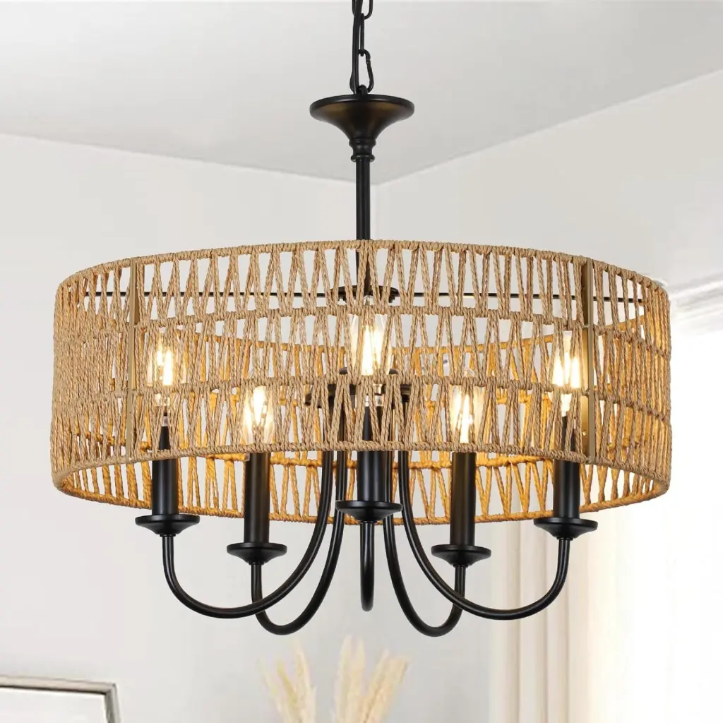 Modern Farmhouse Chandelier Light Fixtures 5 Lights Large Rattan Pendant dfzj lighting