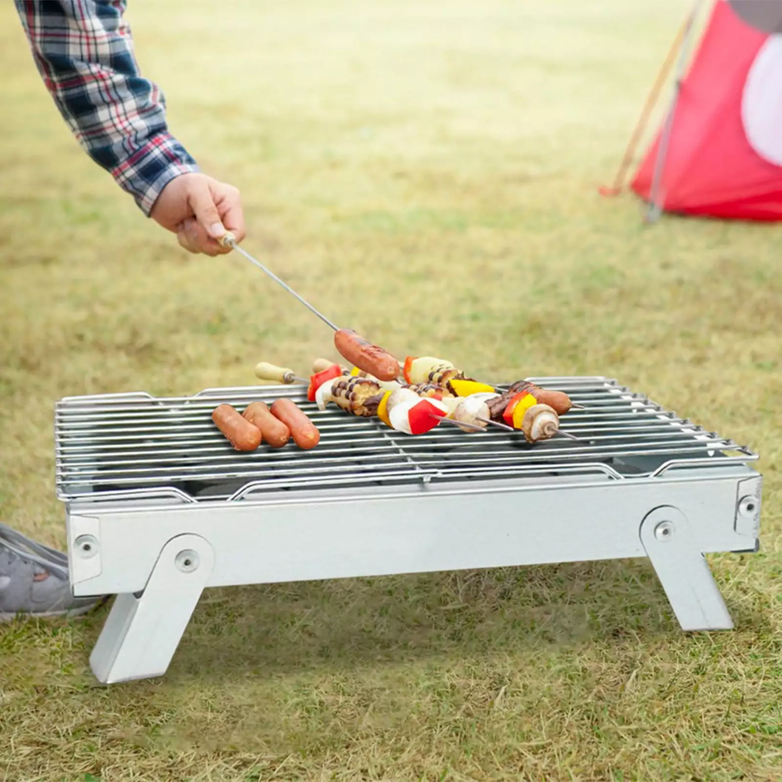 100Fens Folding Travel-friendly Charcoal BBQ Grill Small Outdoor Grill Camping Hiking Picnics
