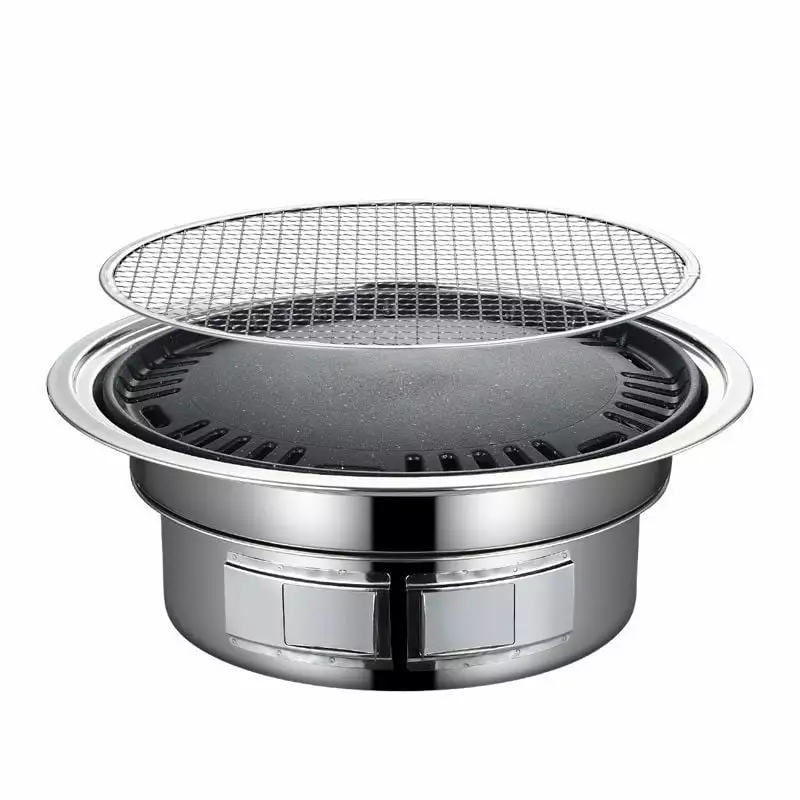 13.7 Inches Non-Stick Korean BBQ Grill Travel-friendly Stainless Steel Charcoal Stove Home Party Outdoor Camping