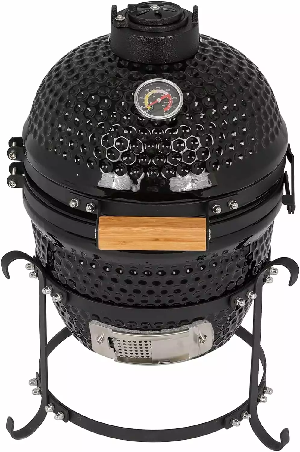 13in Round Ceramic Charcoal Grill Black Heavy Duty Ceramic Barbecue Smoker and Roaster Built- Thermometer and Stainless St...