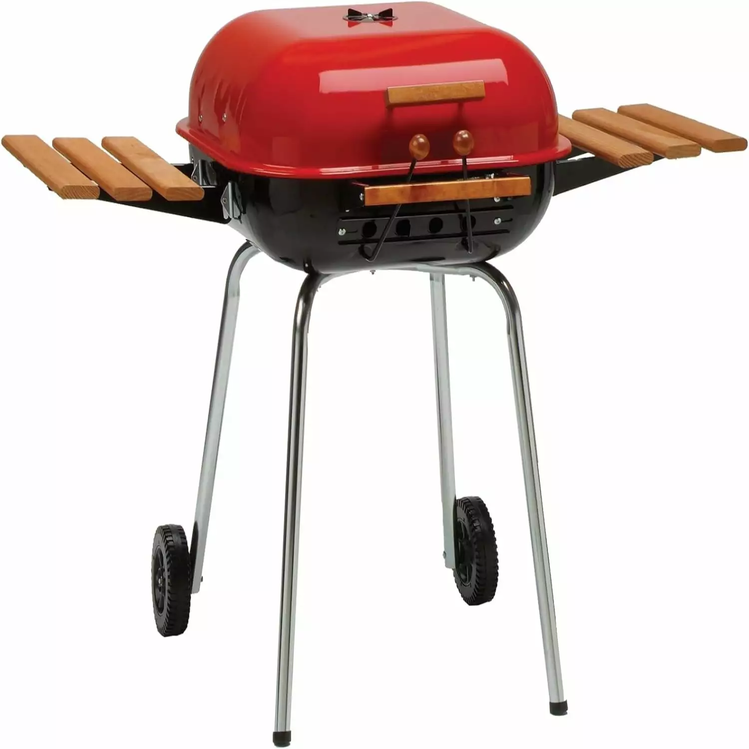 Americana Swinger Charcoal Grill Two Side Tables Red Outdoor BBQ Patio Cooking None