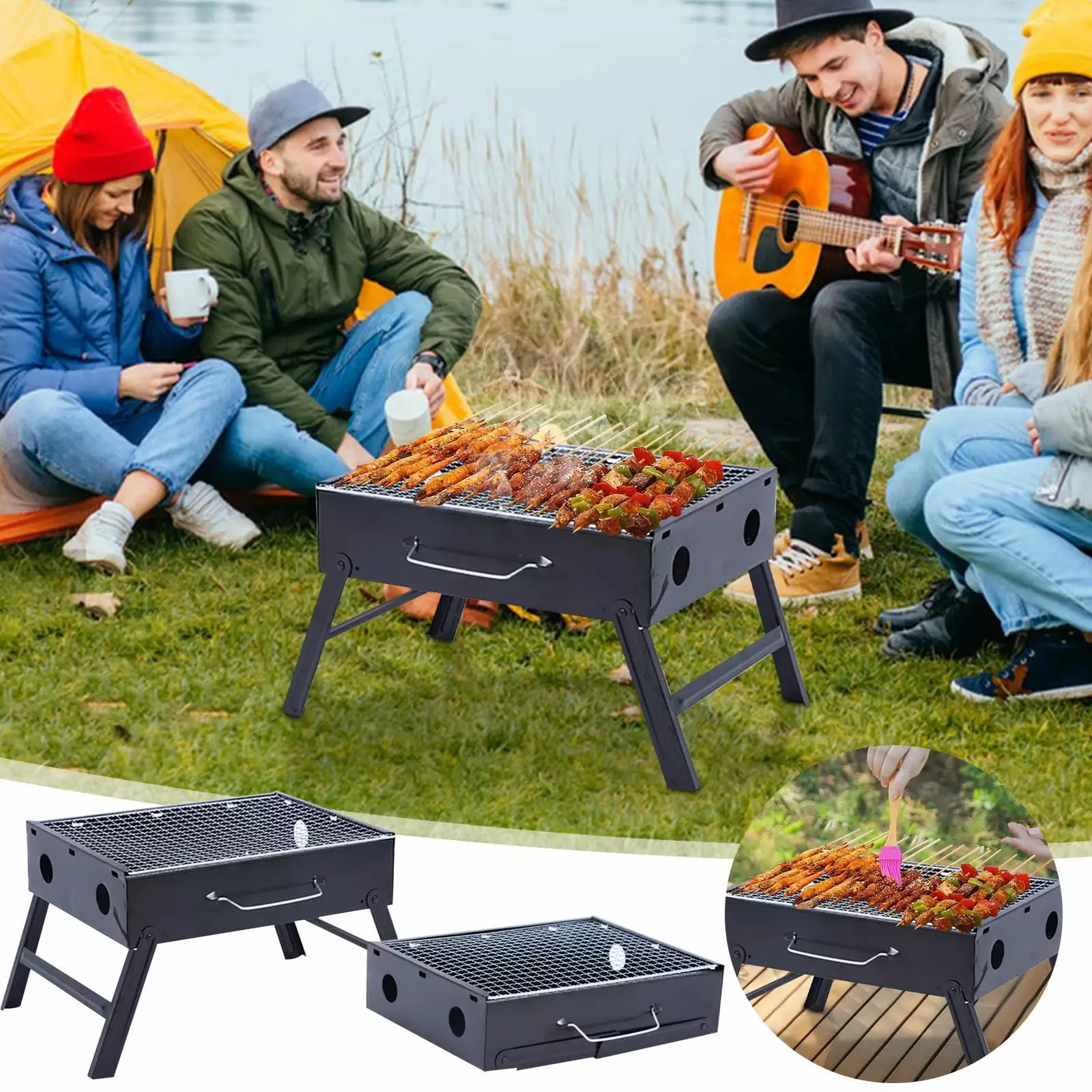 Bzdzmqm Foldable Stainless Steel Travel Charcoal BBQ Grill Indoor Outdoor Picnic Garden Camping