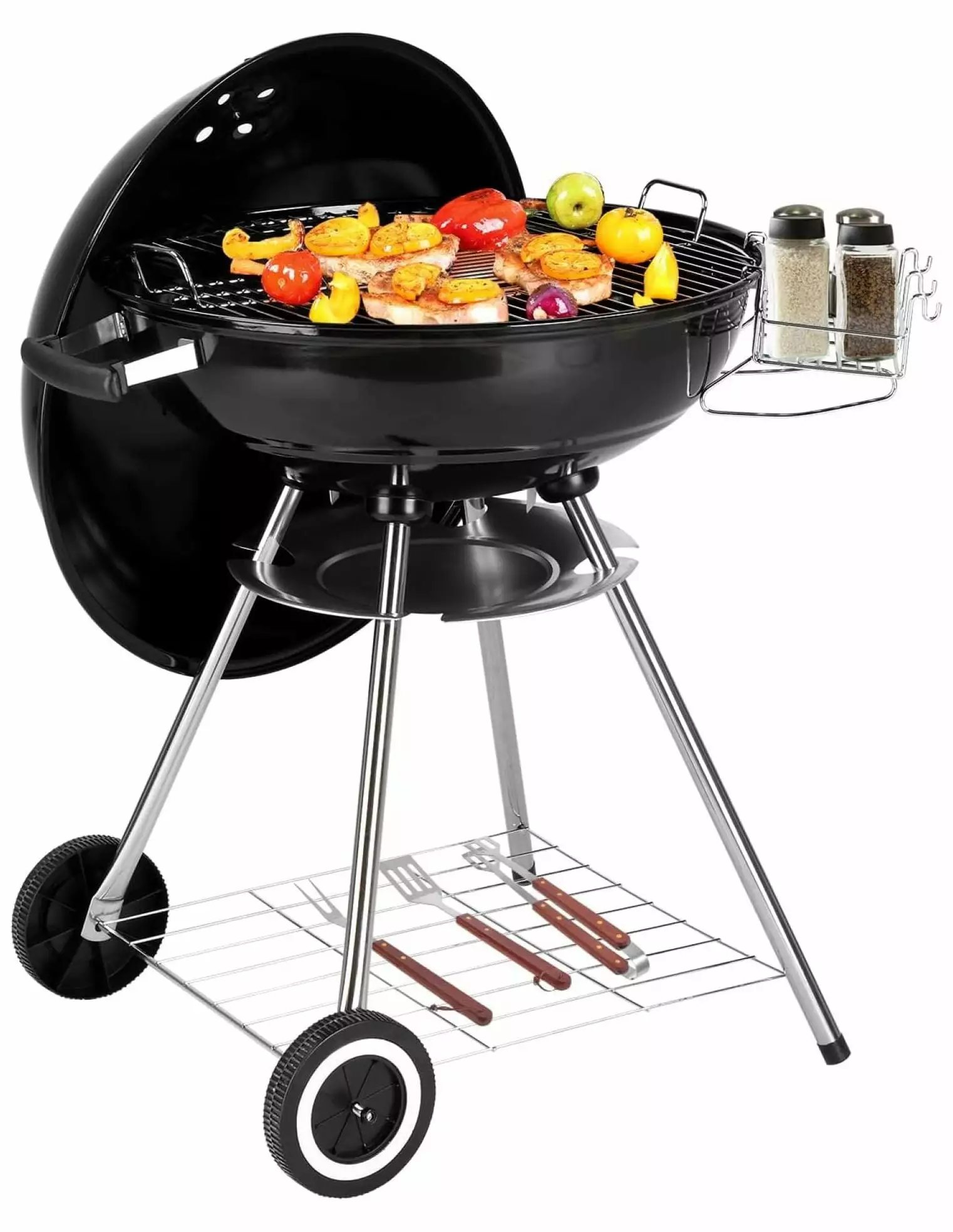 22 Inch Stainless Steel Charcoal Grill Wheels Storage Holder Camping Picnic Outdoor BBQ Party 22