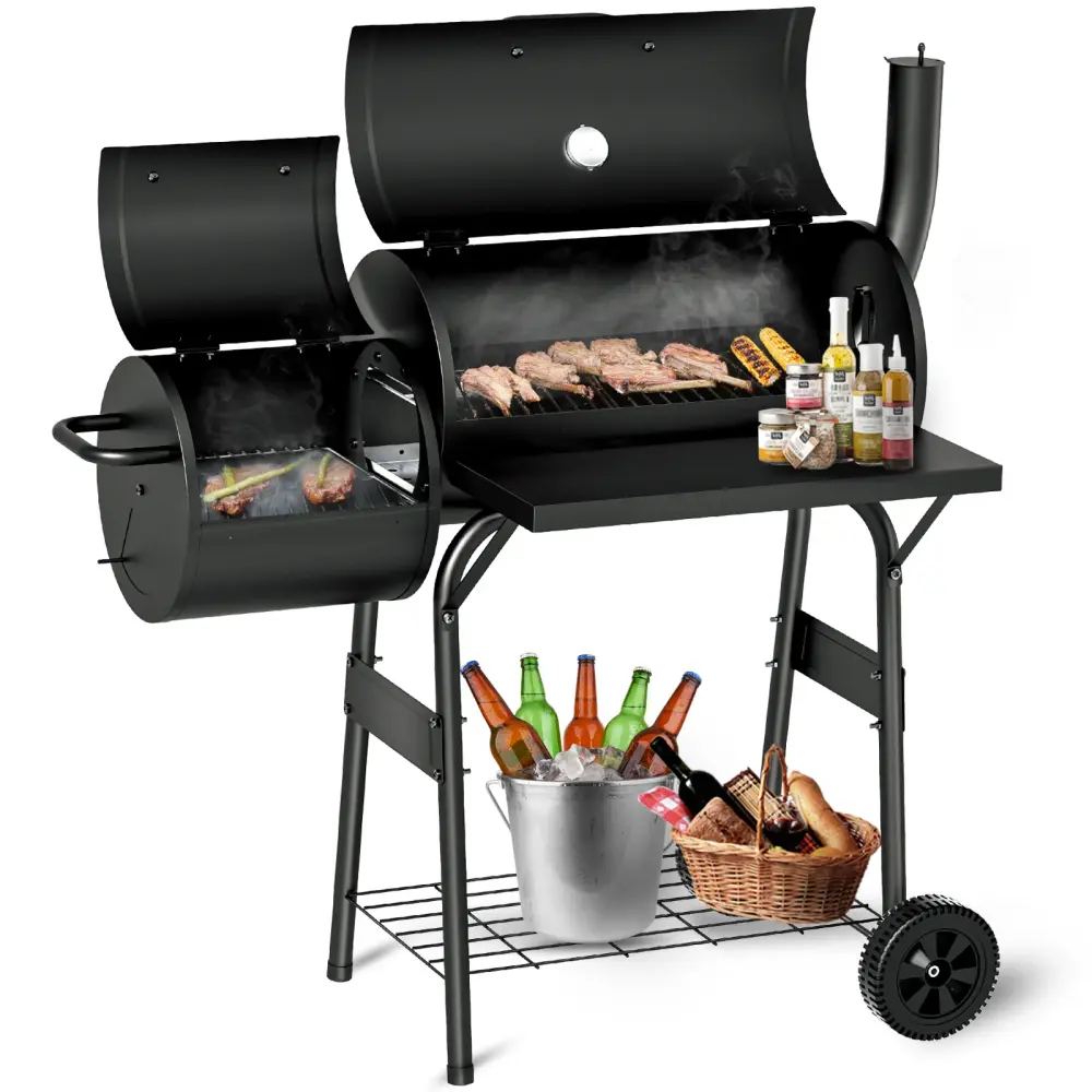 KingChii BBQ Charcoal Smoker and Grills, Offset Smoker Outdoor, Garden, Patio and Backyard, Jet-black | 500 sq Cooking Area |