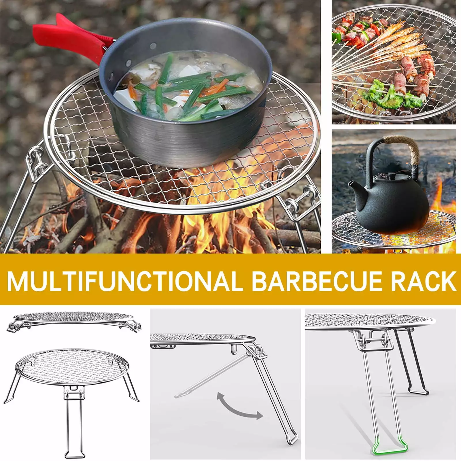 LSLJS Travel-Friendly Charcoal Grill - Featherweight Folding Stainless Steel Grate Camping Picnic Backyard Outdoor BBQ