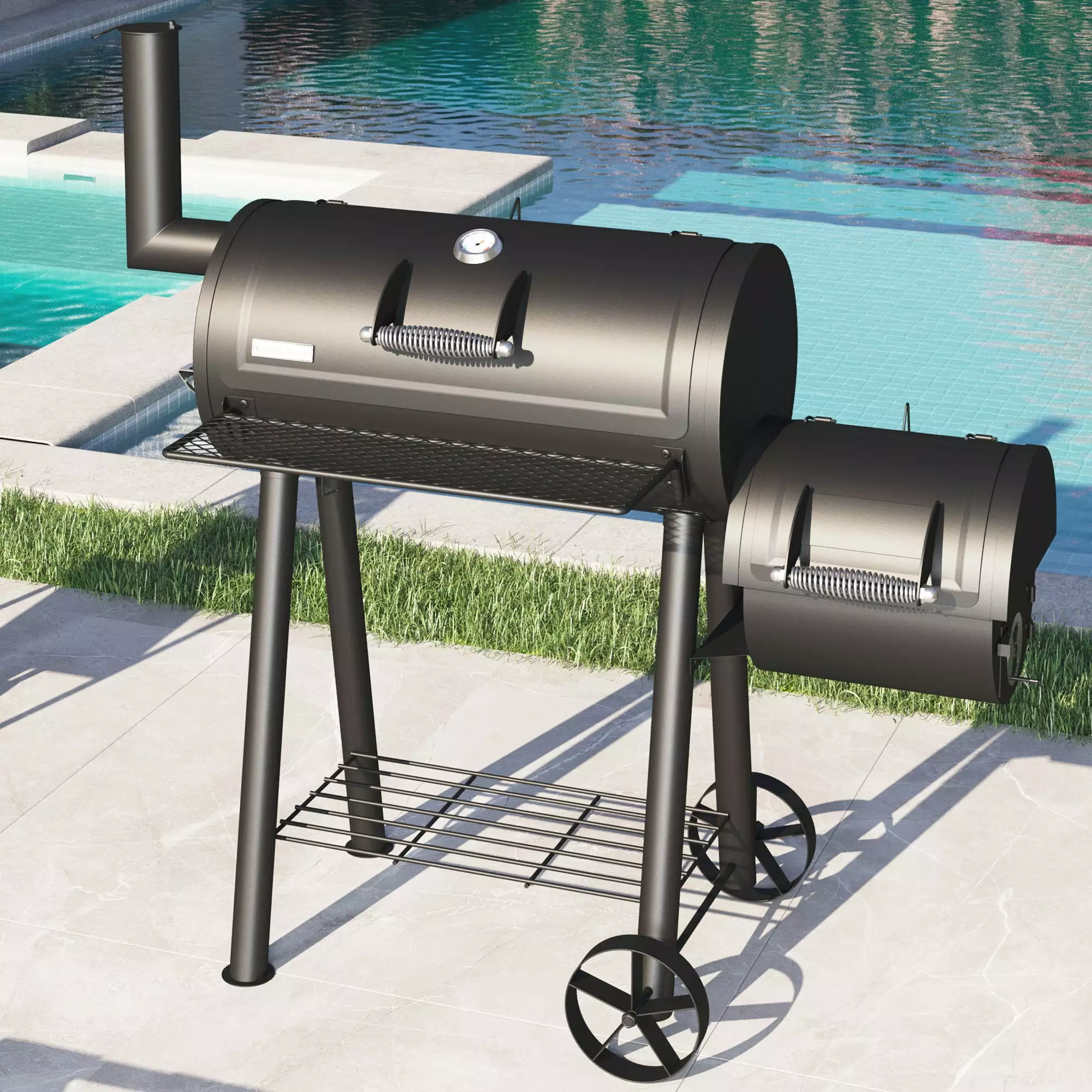 Sophia & William Portable BBQ Charcoal Grill Offset Smoker Black L