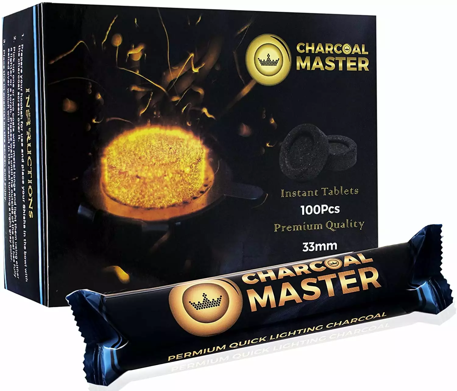 Quick Light Charcoal Disks Charcoal Master Set 100 Instant Coal Tablets BBQ and Grilling 33mm