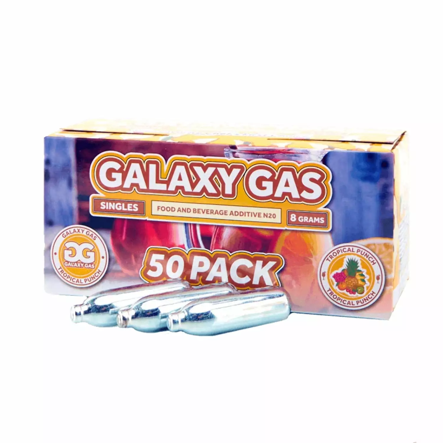 Galaxy Gas Tropical Punch Flavor Whipped Cream Chargers Nitrous Oxide 8 Gram 50 Counts Pack