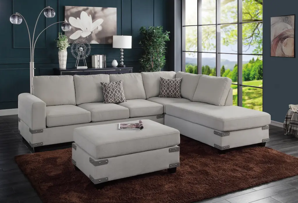 Living Room Home Decor Mushroom Chenille Sectional W Ottoman Linen Like Comfortable Sofa kanepe
