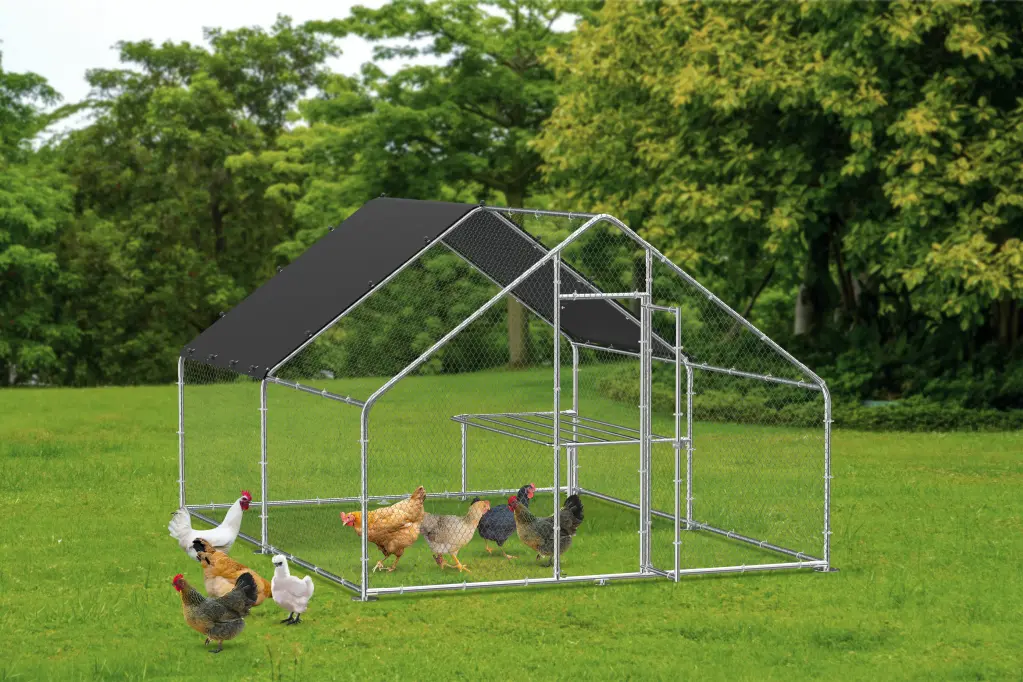 Large Metallic Walk Chicken Coop Galvanized Wire Poultry House jhx