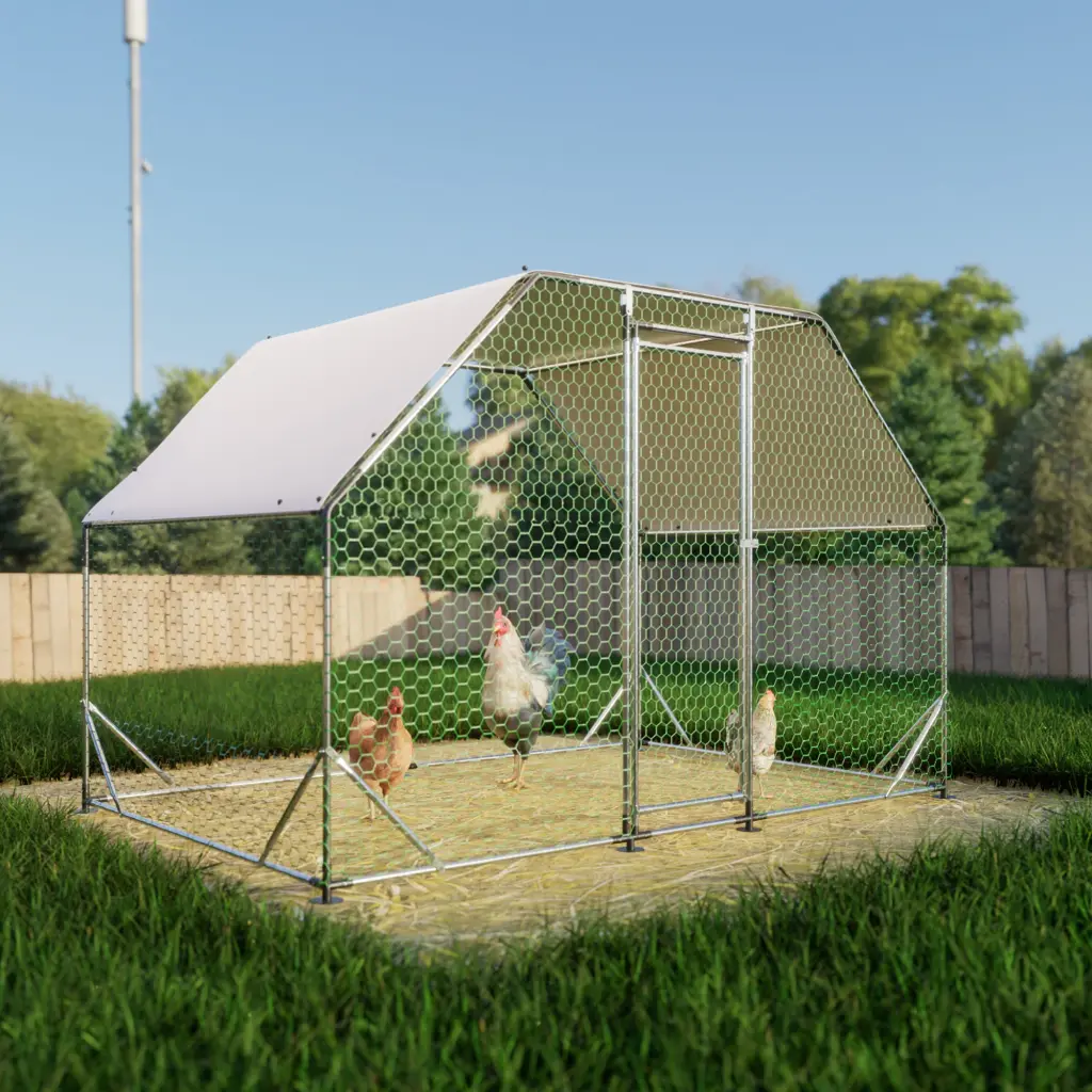 9.94 Ft. X 6.46 Ft. X 6.36 Ft. Metallic Large Stylish Chicken Coop Walk Poultry House w2505