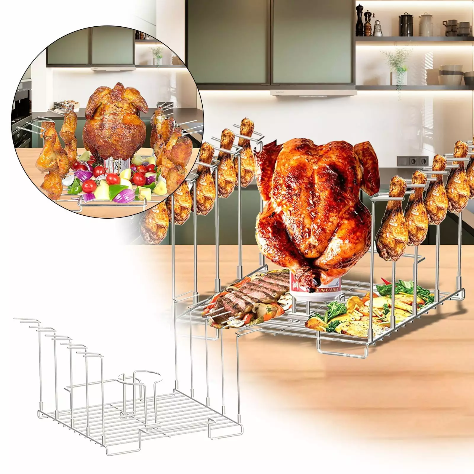 4 In1 Can Chicken Holder Grill And Stainless Steel Chicken Stand 10 Slots