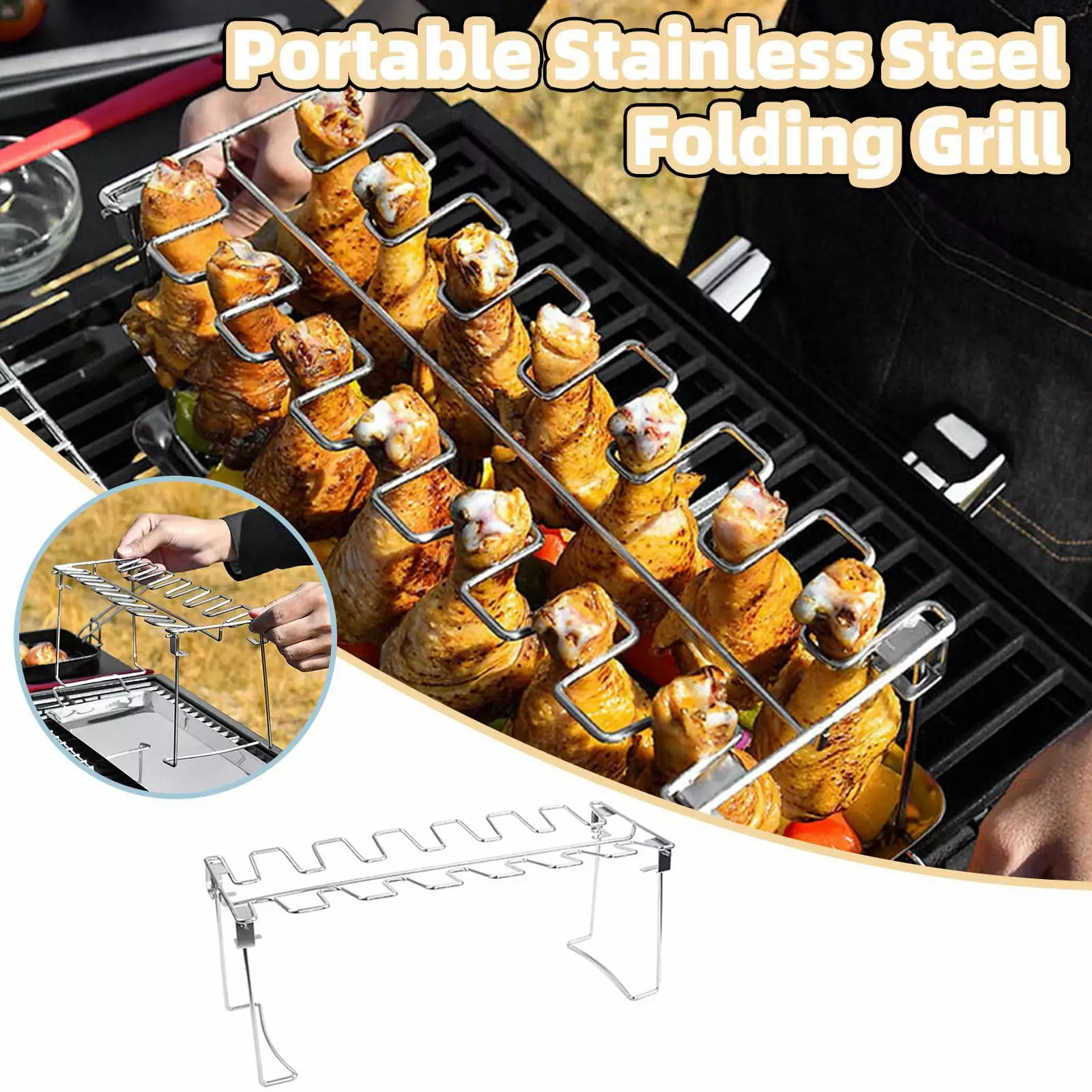 TUOBARR Stainless Steel Chicken Wing Leg Rack Grill Holder BBQ Party Size