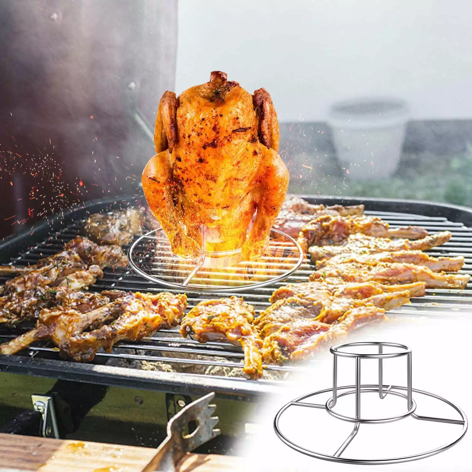 WYBXZ Beer Can Chicken Grill Oven Smoker - Stainless Steel Roast Chicken Stand Home Cooking