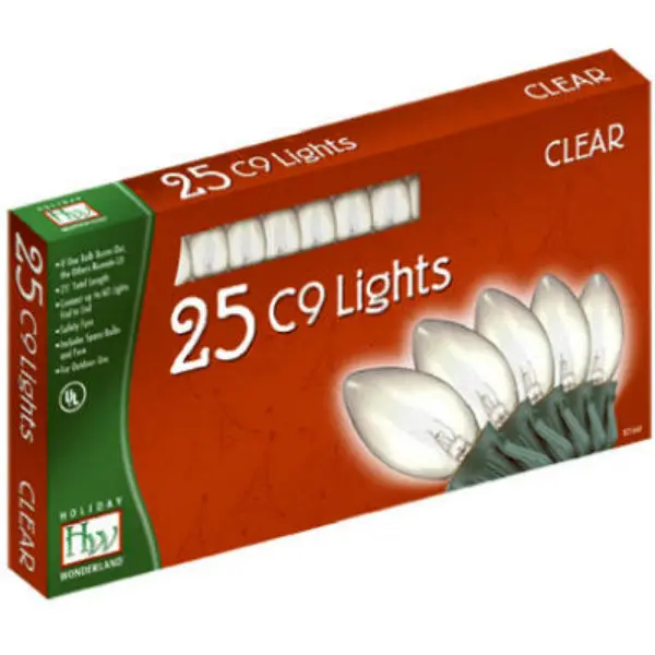 Holiday Wonderland 925C-88 Christmas C9 Transparent 25-Light Set 25 Feet Clear