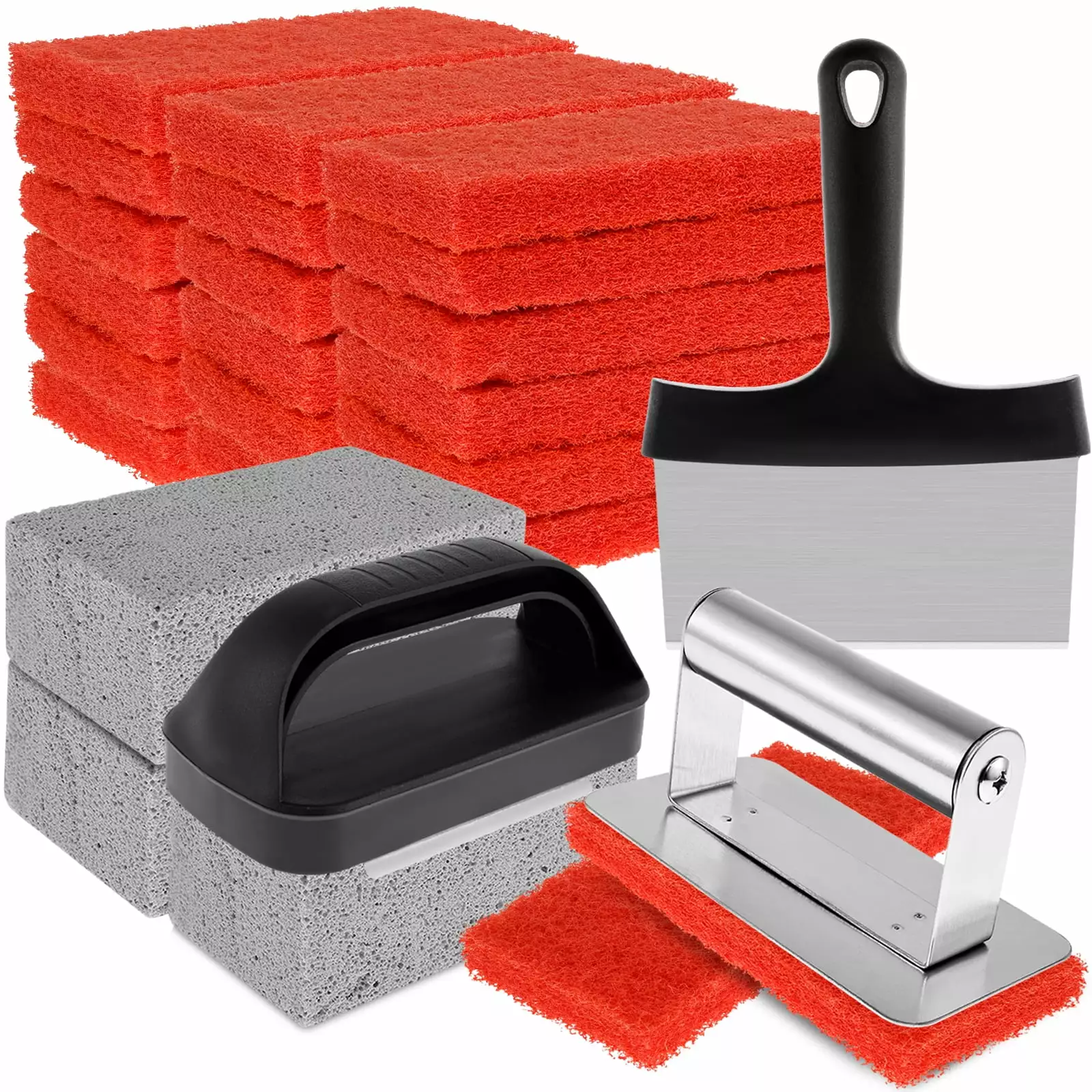 Evjurcn 26Pcs Griddle Cleaning Kit Scouring Pads Scraper Pumice Stone Blackstone Flat Top Grill