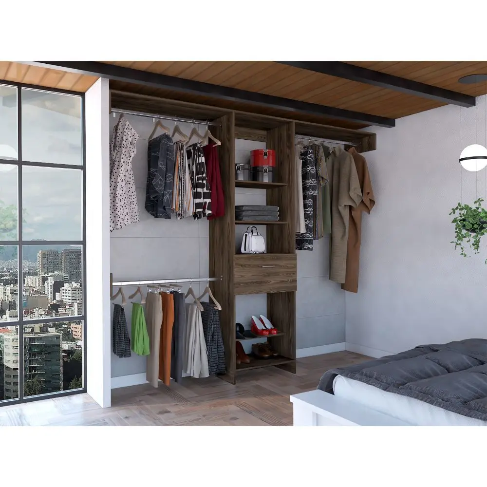 Manchester 250 Closet System Five Open Shelves One Drawer Three Metal Rods rta mubles colombia