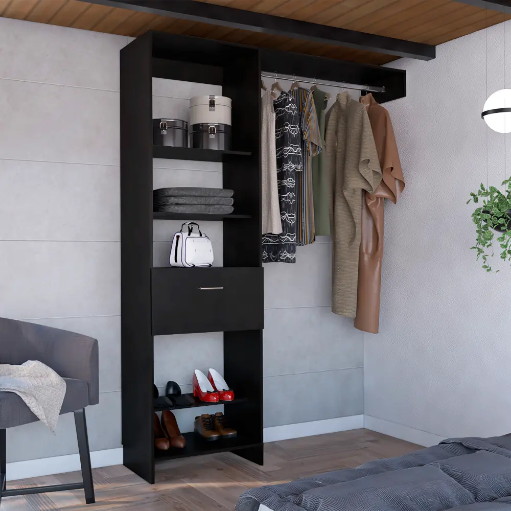 Manchester 150 Closet System Metal Rod Five Shelves And One Drawer tuhome