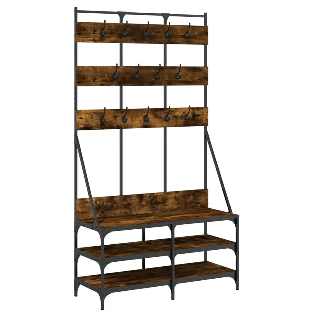 Smoked Oak Clothes Rack Shoe Storage 39.4x15.7 Inches Bedroom