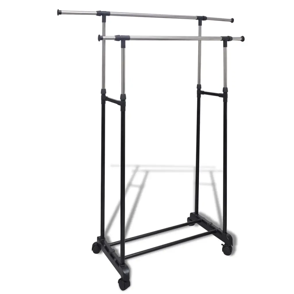 Adjustable Clothes Rack 4 Castors and 2 Hanging Rails Mobile Wardrobe