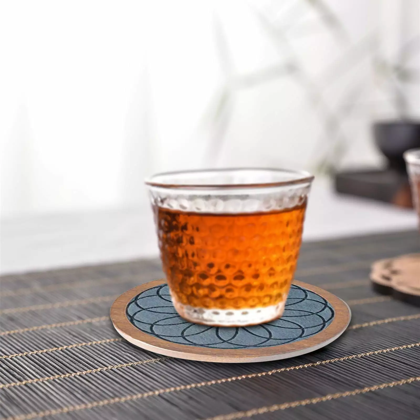 Jialili Round Wooden Beverage Cup Mat Water Absorption Slip Resistant Tea Coffee Mat