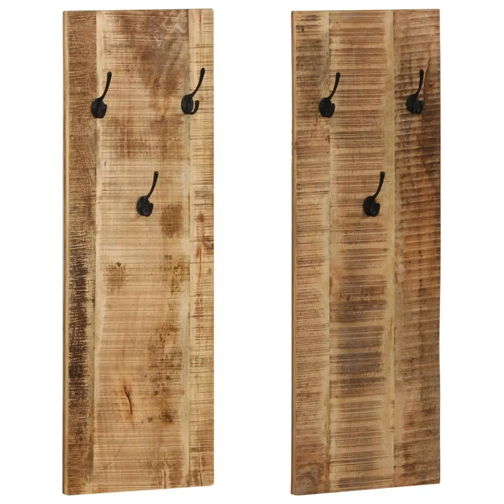 Wall-mounted Coat Racks 2 pcs Solid Mango Wood 14.2x43.3x1.2 Inches Entryway Organizer