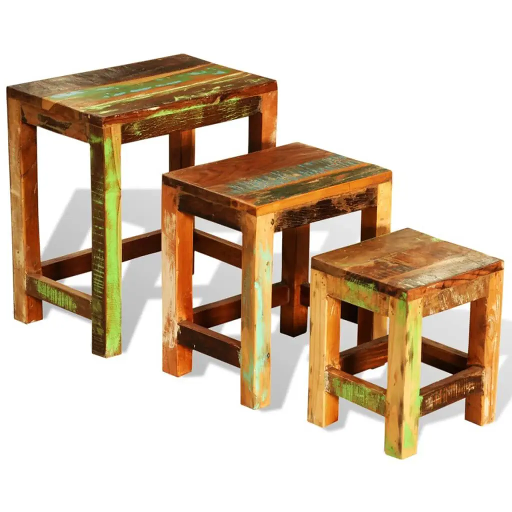 Nesting Table Set 3 Pieces Vintage Reclaimed Wood Coffee Side Tables