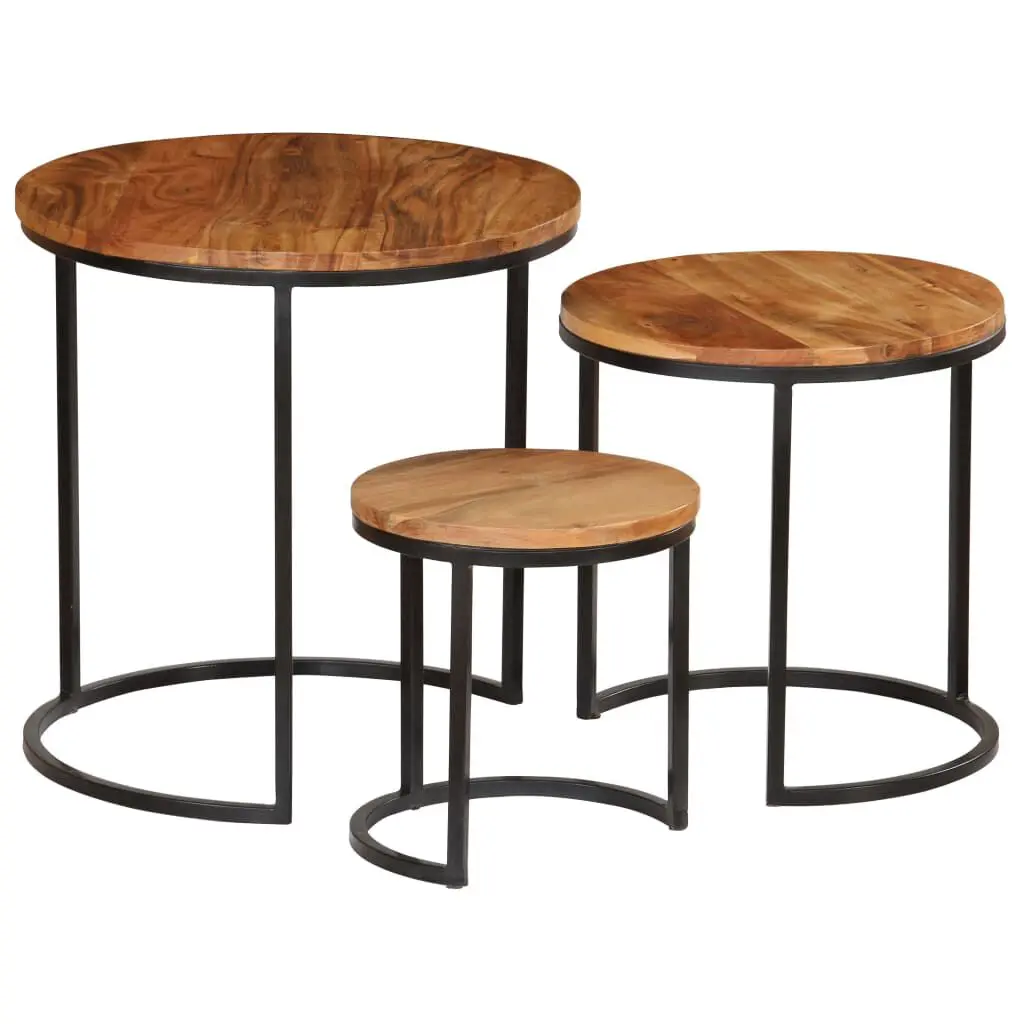 Coffee Table Set 3 Pieces Solid Acacia Wood Living Room Tables