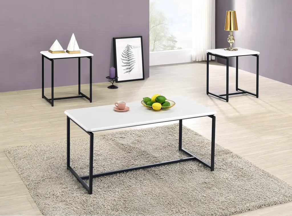 GT 3 Piece White Carbon Fiber Wrap Coffee Table and End Table Set Modern lilola home
