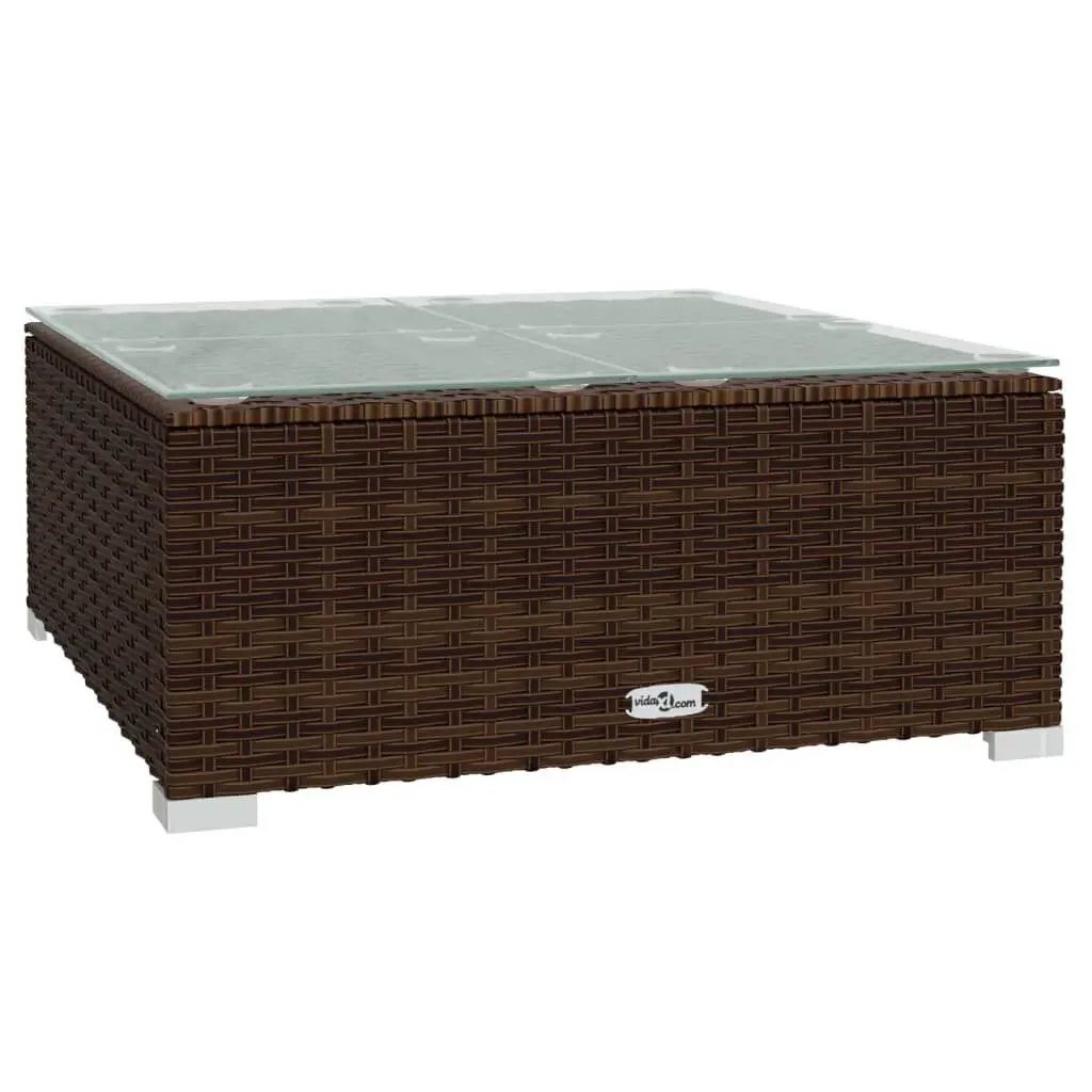 23.6x23.6x11.8 Inch Brown Poly Rattan and Glass Patio Coffee Table