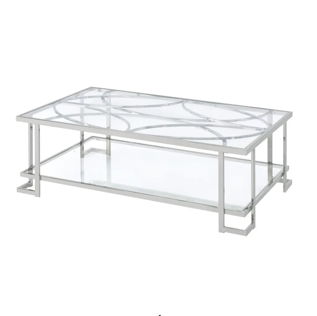 Glass Coffee Table Silver Finish Modern Living Room ACME