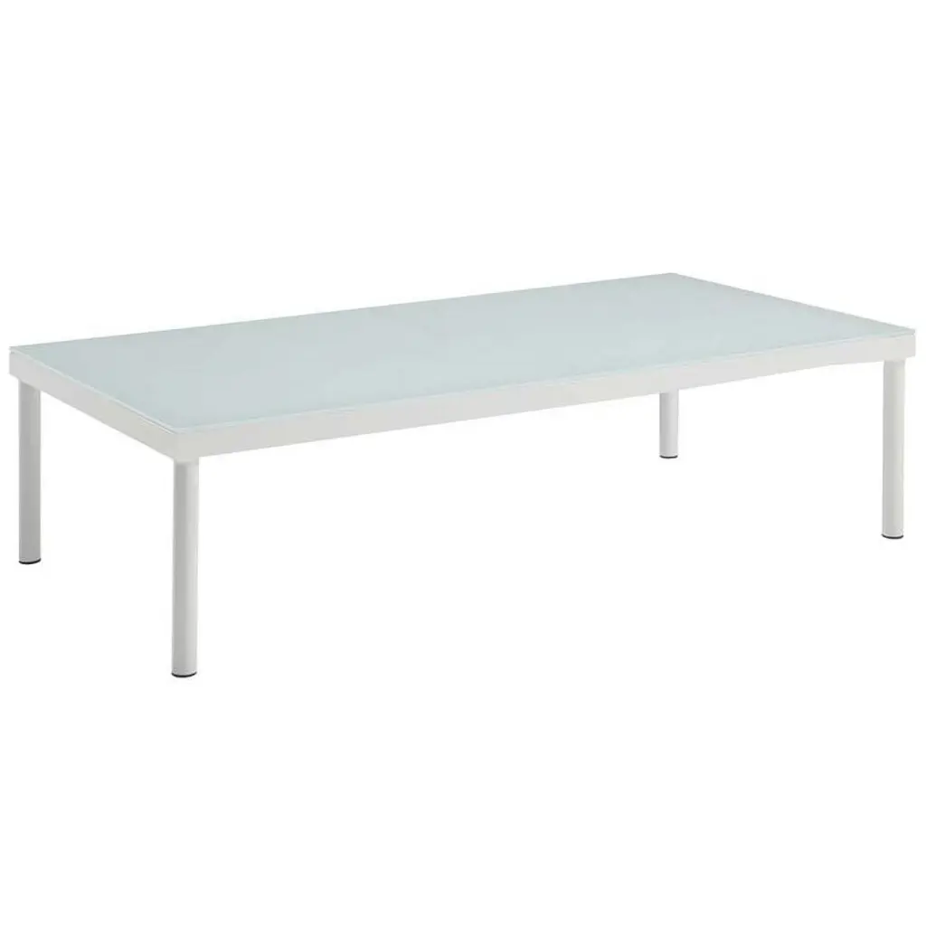 Afuera Living Modern White Aluminum Glass Top Patio Coffee Table Outdoor Use