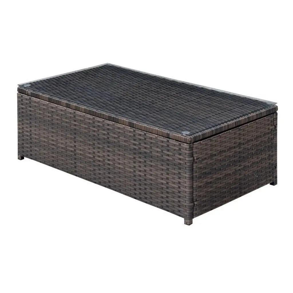 Afuera Living Outdoor Patio Glass Top Coffee Table Brown and Beige