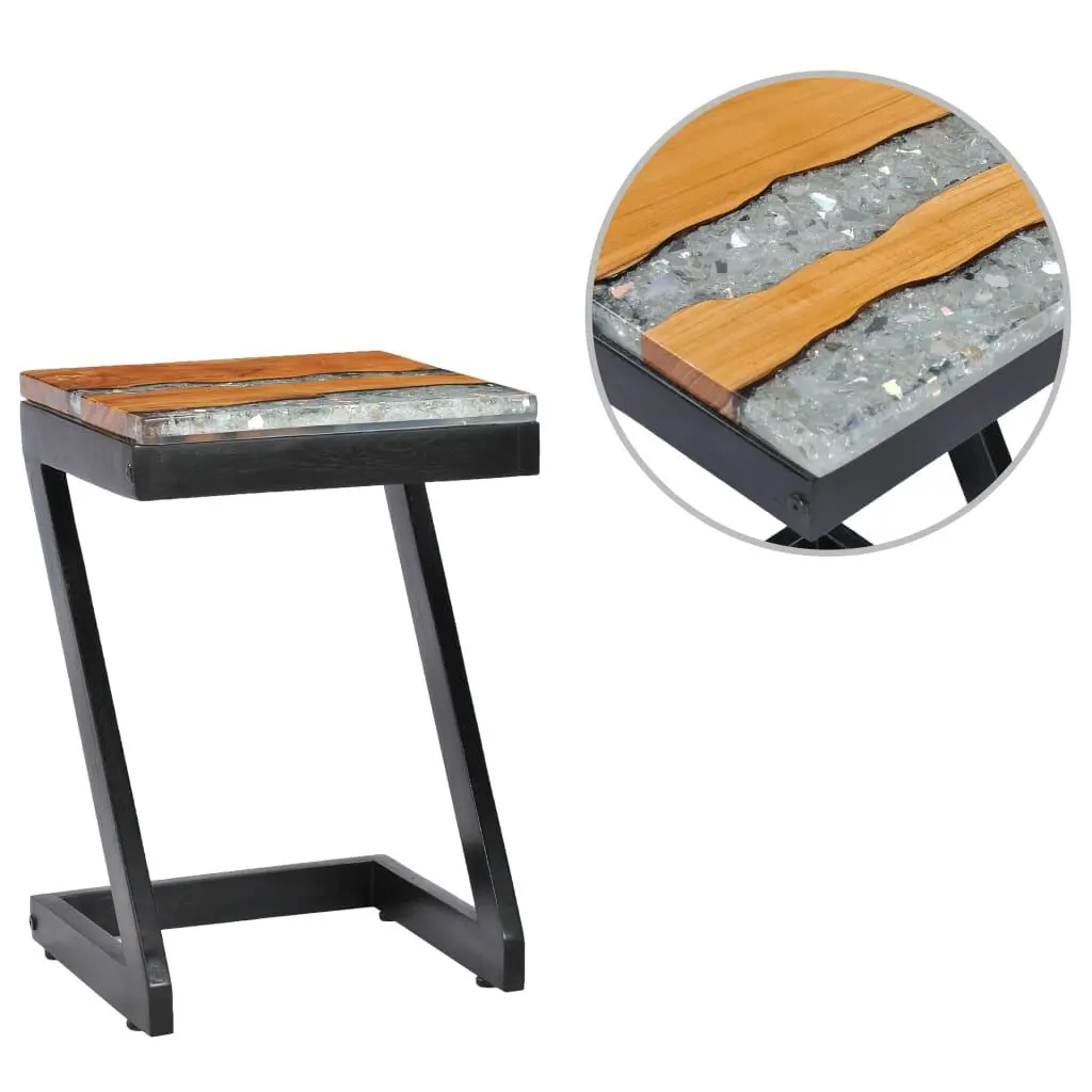 Coffee Table 11.8x11.8x19.6 Inch Solid Teak Wood and Polyresin Outdoor