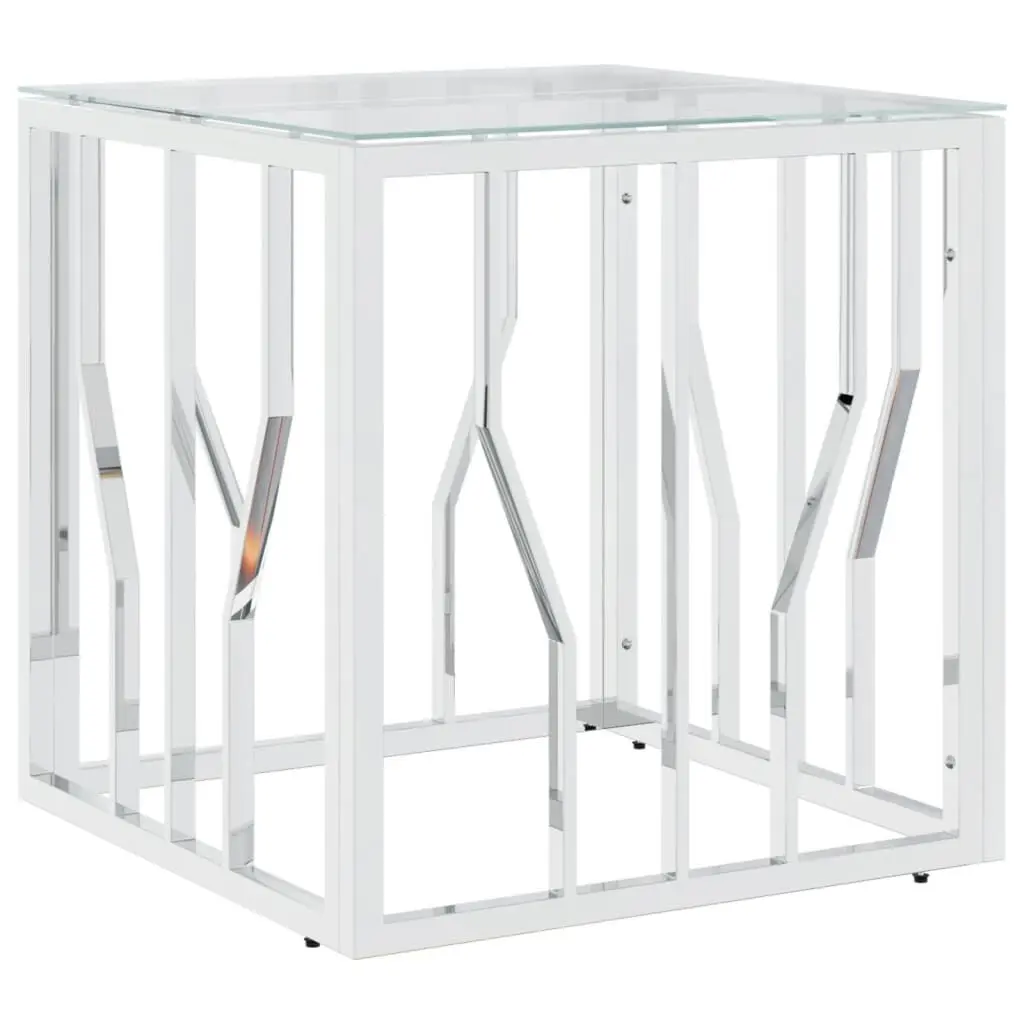 Coffee Table Silver 19.7x19.7x19.7 Inches Stainless Steel and Glass